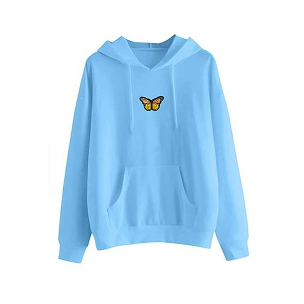 Women Butterfly Sweatshirt Long Sleeve Pocket Pullover Hoodie Tunic Top Blouse Women Butterfly Sweatshirt Long Sleeve Pocket Pullover Hoodie Tunic Top Blouse